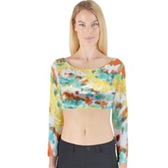 Retro Watercolors                                                      Long Sleeve Crop Top by LalyLauraFLM