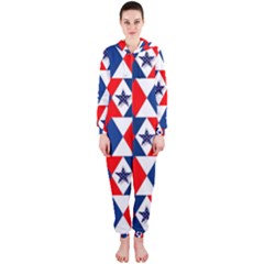 Patriotic Red White Blue 3d Stars Hooded Jumpsuit (ladies) 