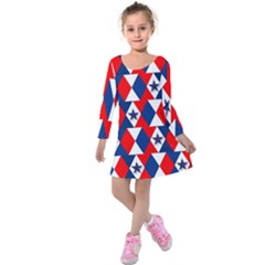 Patriotic Red White Blue 3d Stars Kids  Long Sleeve Velvet Dress by Nexatart