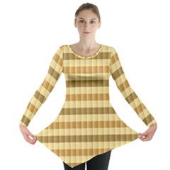 Pattern Grid Squares Texture Long Sleeve Tunic 