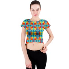 Pop Art Abstract Design Pattern Crew Neck Crop Top by Nexatart