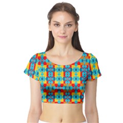 Pop Art Abstract Design Pattern Short Sleeve Crop Top (tight Fit) by Nexatart