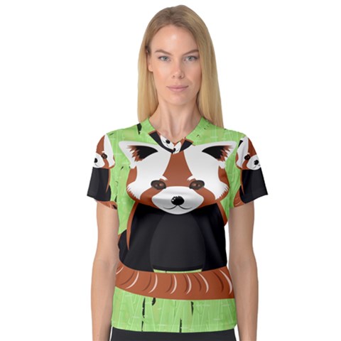 Red Panda Bamboo Firefox Animal Women s V-neck Sport Mesh Tee by Nexatart