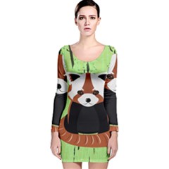 Red Panda Bamboo Firefox Animal Long Sleeve Velvet Bodycon Dress by Nexatart