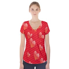 Red Hearts Short Sleeve Front Detail Top by Nexatart