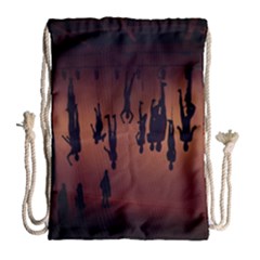 Silhouette Of Circus People Drawstring Bag (large)