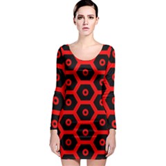 Red Bee Hive Texture Long Sleeve Bodycon Dress by Nexatart