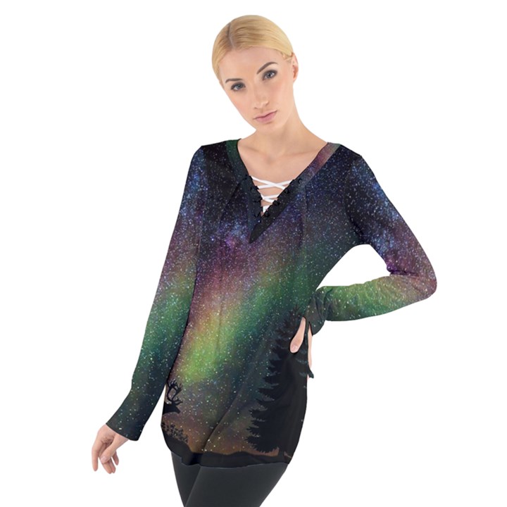 Starry Sky Galaxy Star Milky Way Women s Tie Up Tee