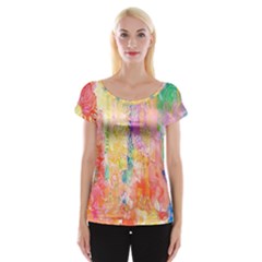 Watercolour Watercolor Paint Ink  Women s Cap Sleeve Top