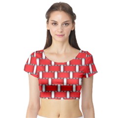 Weave And Knit Pattern Seamless Background Wallpaper Short Sleeve Crop Top (tight Fit) by Nexatart