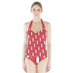 Weave And Knit Pattern Seamless Background Wallpaper Halter Swimsuit