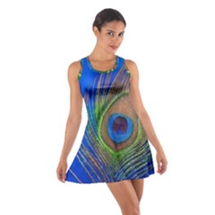 Blue Peacock Feather Cotton Racerback Dress by Amaryn4rt