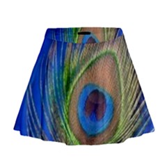 Blue Peacock Feather Mini Flare Skirt by Amaryn4rt