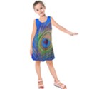 Blue Peacock Feather Kids  Sleeveless Dress View1