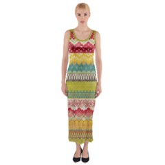 Colorful Bohemian Fitted Maxi Dress by Brittlevirginclothing