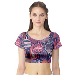 Colorful Bohemian Purple Leaves Short Sleeve Crop Top (tight Fit) by Brittlevirginclothing