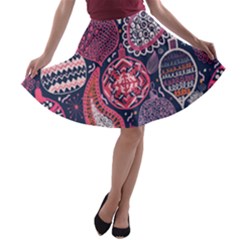 Colorful Bohemian Purple Leaves A-line Skater Skirt by Brittlevirginclothing