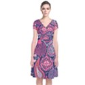 Colorful bohemian purple leaves Short Sleeve Front Wrap Dress View1