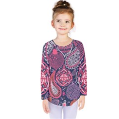 Colorful Bohemian Purple Leaves Kids  Long Sleeve Tee