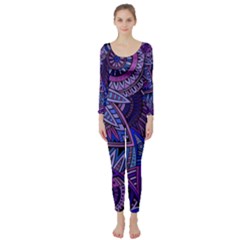 Abstract Electric Blue Hippie Vector  Long Sleeve Catsuit by Brittlevirginclothing