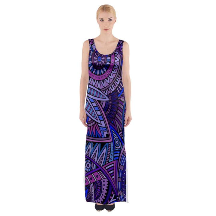 Abstract electric blue hippie vector  Maxi Thigh Split Dress