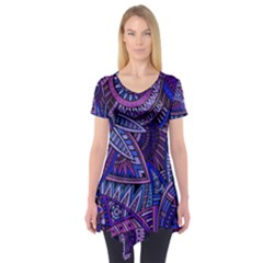 Abstract Electric Blue Hippie Vector  Short Sleeve Tunic  by Brittlevirginclothing