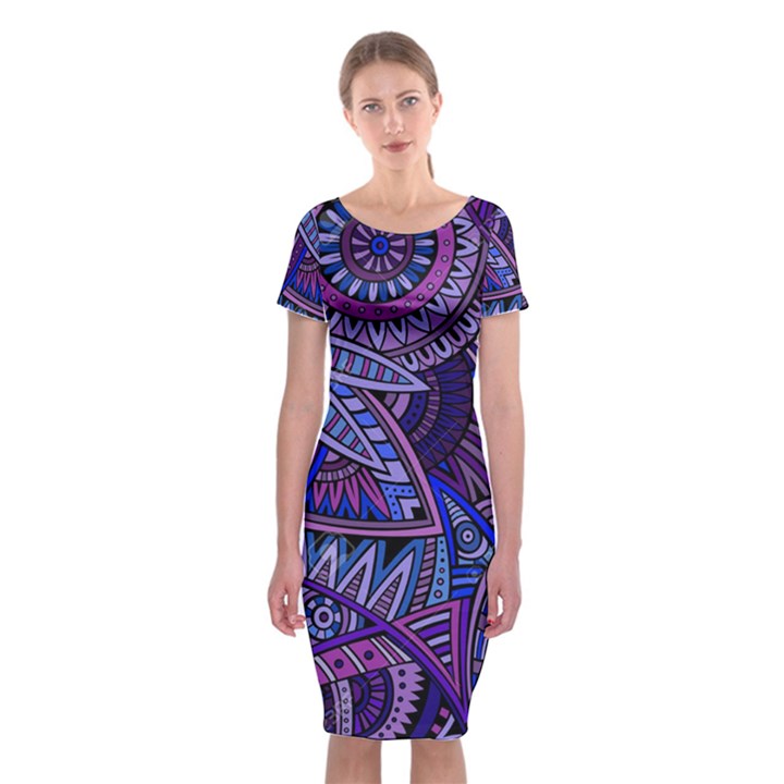 Abstract electric blue hippie vector  Classic Short Sleeve Midi Dress