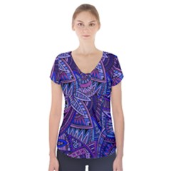 Abstract Electric Blue Hippie Vector  Short Sleeve Front Detail Top by Brittlevirginclothing