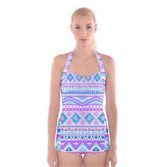 Tribal Pastel Hipster  Boyleg Halter Swimsuit  by Brittlevirginclothing