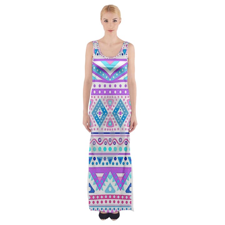 Tribal pastel hipster  Maxi Thigh Split Dress