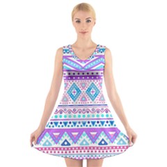 Tribal Pastel Hipster  V-neck Sleeveless Skater Dress by Brittlevirginclothing