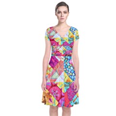 Colorful Hipster Classy Short Sleeve Front Wrap Dress by Brittlevirginclothing