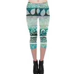 Deep Blue Tribal Capri Leggings  by Brittlevirginclothing