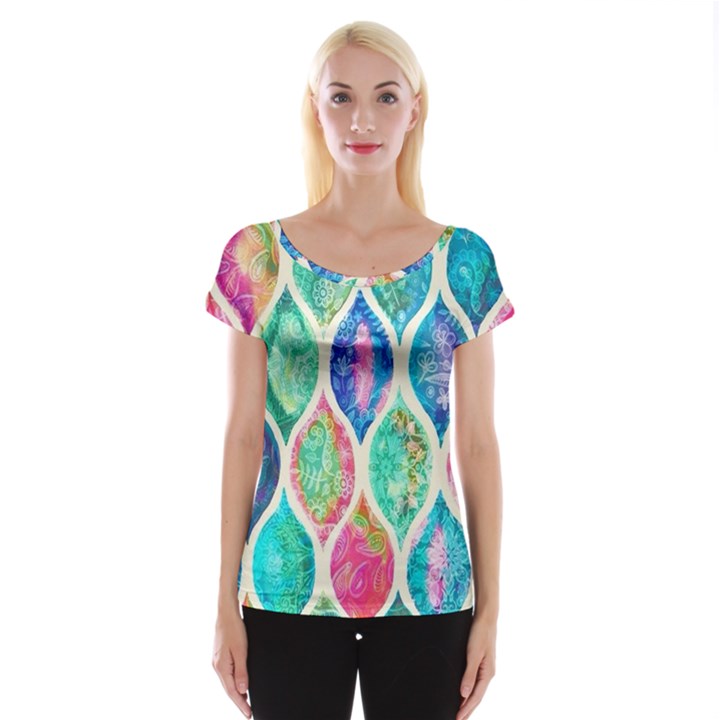 Rainbow moroccan mosaic  Women s Cap Sleeve Top