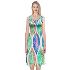 Rainbow Moroccan Mosaic  Midi Sleeveless Dress