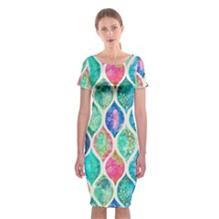 Rainbow Moroccan Mosaic  Classic Short Sleeve Midi Dress