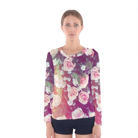 Pink Pastel Roses Women s Long Sleeve Tee by Brittlevirginclothing