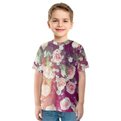 Pink Pastel Roses Kids  Sport Mesh Tee