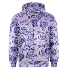 Electric White And Blue Roses Men s Zipper Hoodie