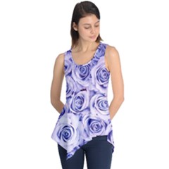 Electric White And Blue Roses Sleeveless Tunic