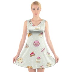 Cute Cakes V-neck Sleeveless Skater Dress by Brittlevirginclothing