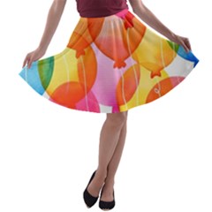 Rainbow Balloon A-line Skater Skirt by Brittlevirginclothing