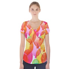 Rainbow Balloon Short Sleeve Front Detail Top by Brittlevirginclothing