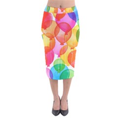 Rainbow Balloon Velvet Midi Pencil Skirt by Brittlevirginclothing