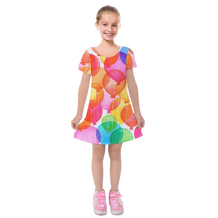 Rainbow balloon Kids  Short Sleeve Velvet Dress