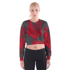 Red Fire Chicken Year Women s Cropped Sweatshirt by Valentinaart