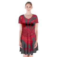 Red Fire Chicken Year Short Sleeve V-neck Flare Dress by Valentinaart