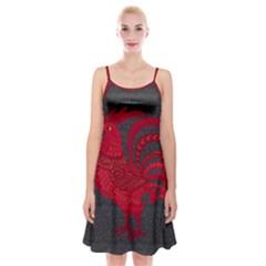 Red Fire Chicken Year Spaghetti Strap Velvet Dress by Valentinaart