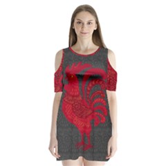 Red Fire Chicken Year Shoulder Cutout Velvet  One Piece by Valentinaart