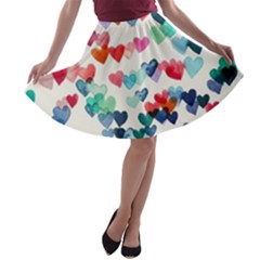 Cute Rainbow Hearts A-line Skater Skirt by Brittlevirginclothing